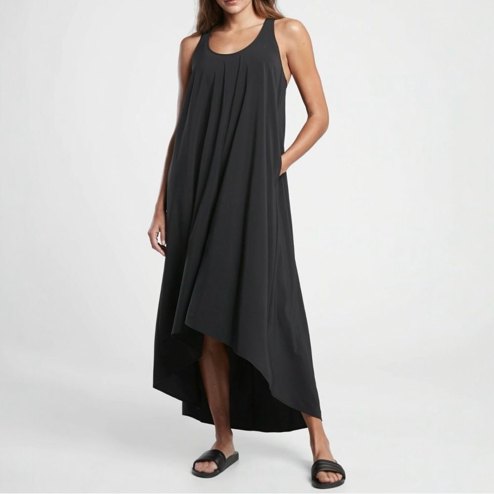 Athleta Presidio Traveler Maxi Dress Black Sleeveless Scoop Pocket Size Medium